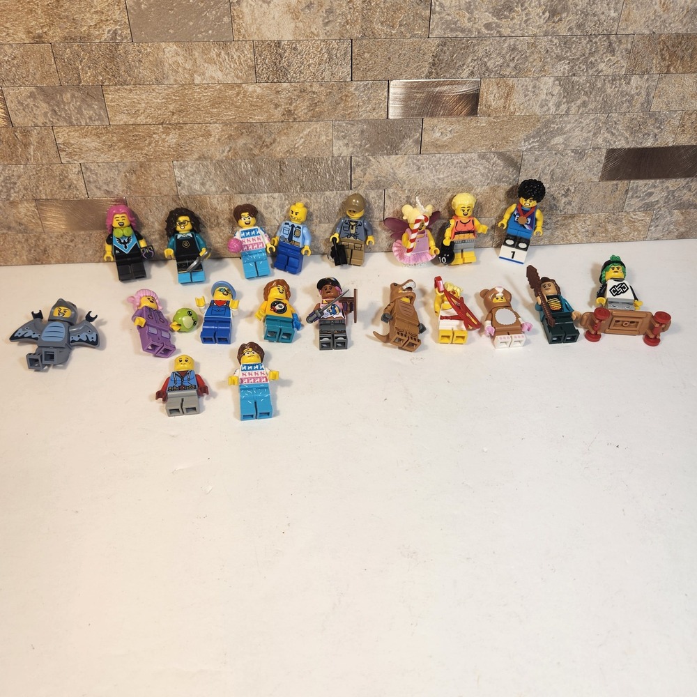 LEGO Minifigures Lot of 18 T-Rex Bunny Fairy Dragon Athlete Skater Mixed Series
